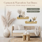 Rattan Nursery Book Shelves, Scalloped Bookshelf, Wicker Wall Decor, Baby Book Shelf, Floating Woven Bookshelves, Boho Decor for Baby and Kids Playroom, Natural Rustic Farmhouse Basket Set of 2