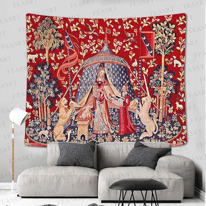 FEASRT Princess European Royal Tapestry, 90x84 Inches Soft Flannelette, Medieval Maiden Wall Blanket