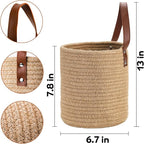 YOUEON Set of 2 Jute Hanging Basket 7.8" x 6.7", Small Wall Hanging Planter Baskets, Natural Jute Woven Storage Basket for Flower Plants Towels Sunglasses Wallet Keys, Boho Decor