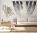Jakalin Macrame Wall Hanging Black And White Dip Dyed Large Fiber Wall Art Macrame Wall Decor Boho Bedroom Living Room Wall Decor,59" W x 33" L