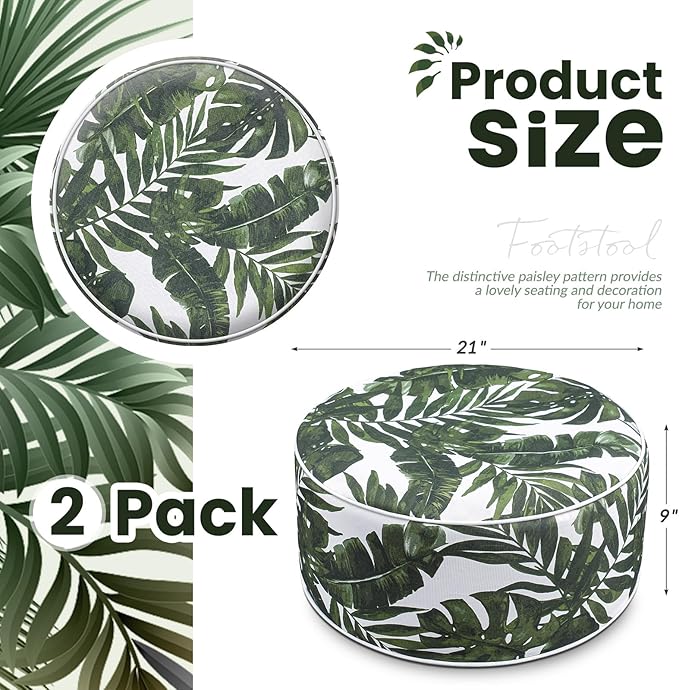 Outdoor Inflatable Ottoman Waterproof Pouf Ottoman with Handle D21 x H9, Water Repellent Portable Footstool for Patio Garden Camping or Home(Leaf)