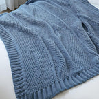 Amélie Home Chevron Chenille Knit Throw Blanket for Couch Bed, Classic Texture Decorative Soft Blanket for Sofa, Chair & Bedroom, 50"x60", Blue