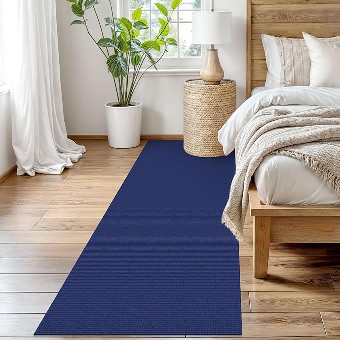 EARTHALL Woven Runner Rug 3x8 Ft Washable Runners for Hallways Wide Non Slip Rubber Backed Kitchen Runner Braided Indoor Floor Carpet for Entryway, Hallway, Kitchen, Bedroom, Royal Blue/Navy