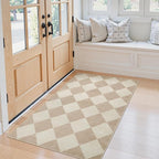 Beeiva Checkered Print 3x5 Washable Area Rug for Bedroom, Non Slip Ultra Thin Beige Entryway Rug Non Shedding Kitchen Rug 3x5, Modern Checkerboard Carpet Plaid Decor for Bathroom Office Nursery