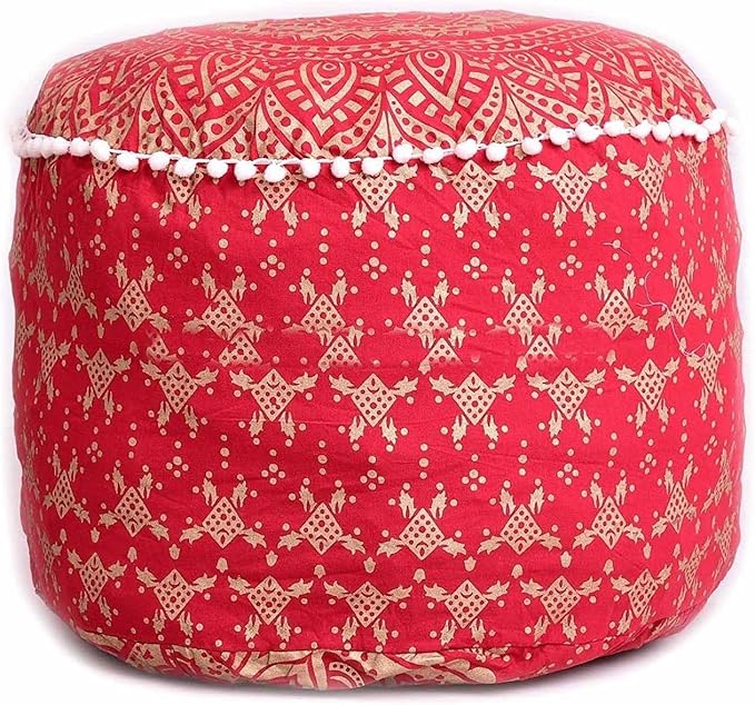 Indian Mandala Pouf Cover Footstool Ethnic Mandala Pouf Cover Indian Cotton Round Pouffe Ottoman Pouf Cover Pillow Ethnic Decor Pet Dog Bed Chair
