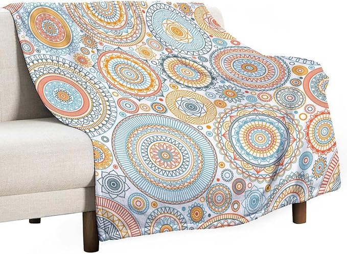 Boho Floral Throw Blanket Abstract Mid Century Mandala Bohemian Blanket for Sofa Bed Couch Chair Or Dorm 60"x80"