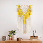HVEST Yellow Macrame Wall Hanging Boho Wall Decor Handmade Woven Tapestry for Bedroom Living Room Dorm Nursery Bathroom Home Modern Decor Artwork, 29.9L X 15.7W inches
