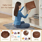 Leather Pouf - 20”Dx12”H, Wash-Free Tech Fabric Pouf Unstuffed Ottoman Moroccan Footstool, Floor Footrest Cushion, Storage Solution, Natural Orange Color Unstuffed Faux Leather Cover (Brown)