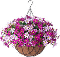 Artificial Flowers with Hanging Planter for Outdoor Decor, Faux Silk Daisy UV Resistant Plants in Basket for Indoor Porch Garden Yard Spring Summer Decor(Violet)