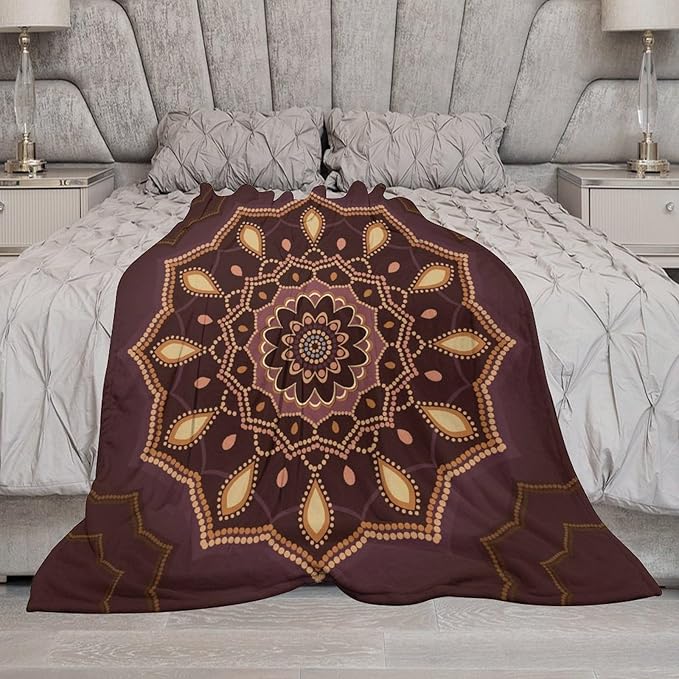 Mandala Throw Blanket Indian Hippie Bohemian Art Floral Texture Ornamental Pattern Blanket for Sofa Bed Couch Chair Or Dorm 50"x60"