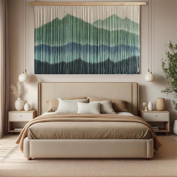 laddawan Extra Large Macrame Wall Hanging Dip-Dyed Tapestry Modern Wooden Home Wall Art For Living room Boho Handmade Wall Decor For Bedroom (Green)
