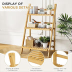 39.4" Foldable Plant Shelf Ladder Shelf, 3 Tier Bamboo Ladder Flower Pot Display Shelf, Freestanding Ladder Bookshelf for Garden, Balcony, Yard, Living Room, 23.6"W x 15"D x 39.4"H, Natural