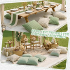 Extra Large Outdoor Boho Picnic Blanket 91'' x 71'' Green Table Runner 6 Throw Pillow Cover Woven Cotton Yarn Oversize Beach Blanket Washable for Picnic Camp Wedding