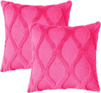 decorUhome Spring Euro Sham Throw Pillow Covers 24x24 Inch Set of 2, Soft Plush Faux Fur Wool Hot Pink Accent Couch Pillow Covers for Modern Farmhouse Bed Sofa Living Room