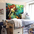 JAWO Mermaid in Shell Mandala Tapestry Wall Hanging for Teen Girl Bedroom College Dorm - Underwater World Teal Home Decor 40X30 Inches