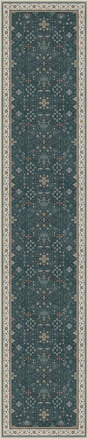 Vintage Dark Green 2x10 Hallway Runner Rug - Modern Boho Eclectic Floral Pastel, Washable Low Pile Non-Slip Extra Long Runner Rugs for Kitchen, Bedroom