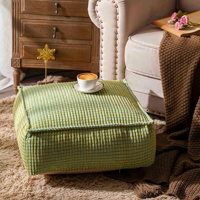 SUTAVIA Pouf Ottoman Cover Unstuffed Pouf Seat Decorative Soft Storage Bean Bag 20x20x8 Inches Square Floor Footrest for Living Room Bedroom (Blue Green, Square)