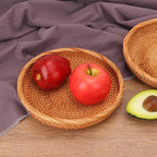 3 Pack Round Rattan Basket Bowl, 8.6 Inch Hand-Woven Rattan Basket for Entryway, Round Wicker Storage Baskets, Suitable for Food Serving, Keys Tray, and Home Decoration