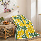 Boho Abstract Colorful Floral Throw Blanket, Vintage Retro Patchwork Yellow Green Flower Botanical Geometric Aesthetic Groovy Flannel Throw Blanket for Chair Bed Sofa Couch, 50X60IN