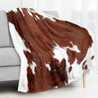 Throw Blanket for Couch, 300GSM Warm Soft Cozy Flannel Blanket, Cute Blanket for All Seasons Bedroom Home Decor Gifts, Brown White Cowhide 50x60 Inches
