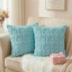 AVOIN colorlife Blue Spring Bow Throw Pillow Covers Set of 2, 20 x 20 Inch Coquette Aesthetic Room Decor Soft Plush Faux Fur Cushion Case for Girls Room
