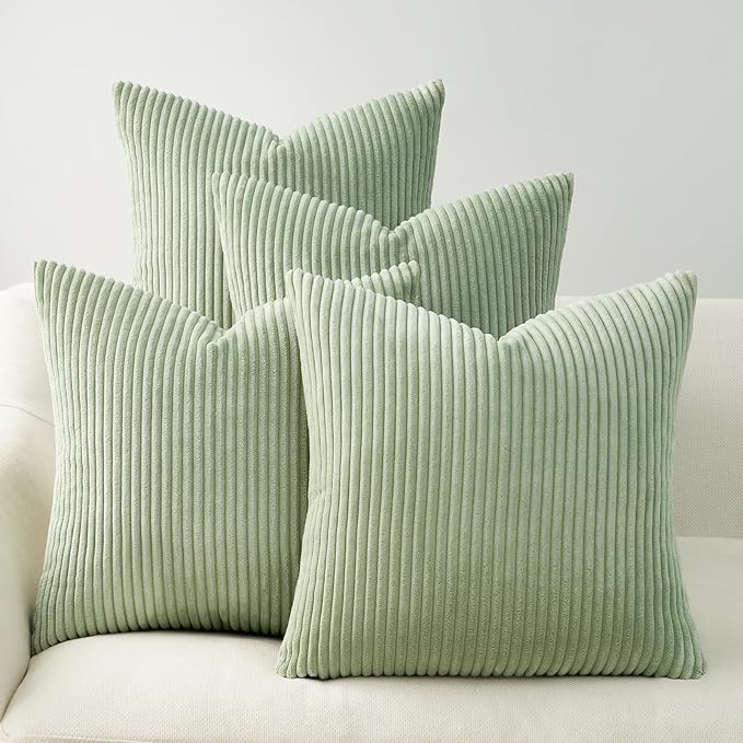 Topfinel 20x20 inch Decorative Sage Green Throw Pillow Covers, Cushion Cases Set of 4 Soft Velvet Modern Double-Sided Designs, Mix and Match for Home Decor, Pillow Inserts Not Included