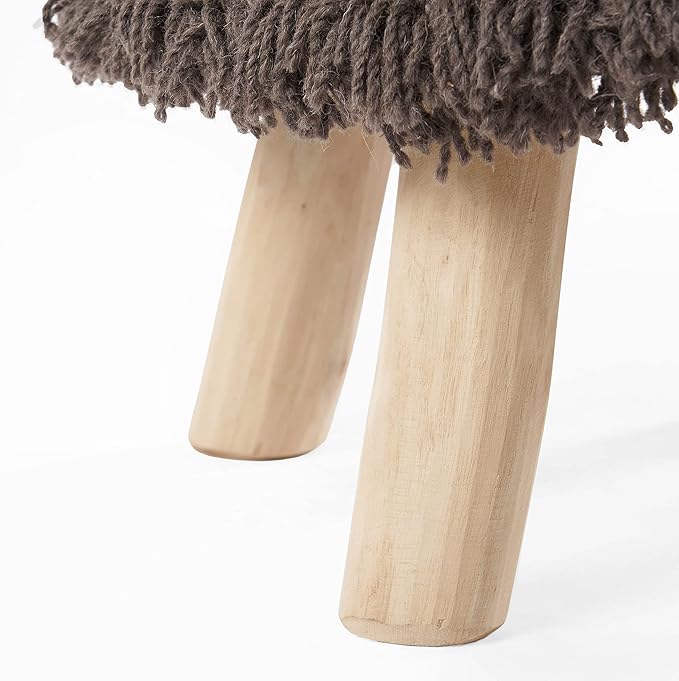 Dark Brown Handcrafted Wool & Cotton 16x16 Foot Stool - Boho Style Ottoman Foot Rest for Living Room