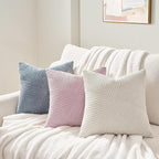 Topfinel 24x24 inches Pillow Covers Set of 2 Cream White Corduroy Decorative Throw Pillow Covers for Sofa Couch Bed, Windmill Textured Striped Patchwork Couch Spring Pillow Case 60x60 cm