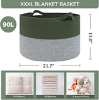 INDRESSME INDRSSME Large Laundry Storage Basket, 21.7 x13. 8 - Decorative Rope Blanket Basket for Organizing Bedroom, Living Room, Nursery, Toy Storage for Colthes Towel, Empty Gift Baskets -Green