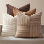 MIULEE Brown Throw Pillow Covers 20x20 Inch Set of 4 Boho Farmhouse Cushion Cases Neutral Gradient Corduroy Pillow Cases with Invisible Zipper Patchwork Home Decor for Couch Sofa Bed