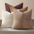 MIULEE Brown Throw Pillow Covers 16x16 Inch Set of 4 Boho Farmhouse Cushion Cases Neutral Gradient Corduroy Pillow Cases with Invisible Zipper Patchwork Home Decor for Couch Sofa Bed