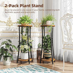 2-Pack Plant Stand Indoor Outdoor, 2-Tier Round Flower Pot Holder with Rustic Brown Finish, Corner Plant Shelf for Balcony, Garden, Patio or Living Room