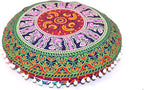 CRAFT KALA Large Round Bohemian Floor Pillow Pouf Cover Mandala Meditation Room Pillow Cover for Adults Boho Seating Poufs Cushion Cover for Kids Playroom Multi 6 Color 32" Round