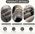 VClife Boho Aztec Couch Cover Retro Couch Cover for 3 Cushion Couch Sofa, Western White Slipcover Cover with Black Tribal Pattern, Soft Thick Chenille Furniture Sofa Covers wit Tassel, White, 71"X134"