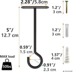 NACETURE Ceiling Hooks Heavy Duty 2 Pack - Plant Hooks for Ceiling Hanging Hook for Hanging Basket Hook, Light, Bird Feeders, Wind Chimes Décor Indoor & Outdoor (Black, 5 Inch 6 Pack)