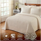 Better Trends Chenille Bedspreads Twin Size, Ivory 100% Cotton Chenille Stripe Design Tufted Bedding Coverlet Soft Lightweight, 96"x110" with 1 PC Sham 2 Pieces Set Jullian Collection