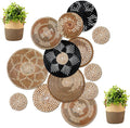 Xuhal 15 Pcs Boho Wall Basket Decor Handcrafted Seagrass Woven Wall Basket Rustic Round Woven Hanging Art for Home Farmhouse Kitchen Table Living Room (Dark Colors Style)