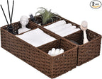 StorageWorks 3-Section Wicker Baskets for Shelves, Hand-Woven Round Paper Rope Storage Baskets, Walnut, 2-Pack