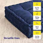 Floor Pillow Large Square Tufted Decorative Cushion 20" x 20" Faux Velvet Fabric Ultra Thick Fill for Kids and Adults, 1 Pack, Navy