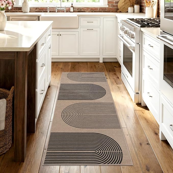 GarveeHome Modern Rainbow Easy Jute Runner Rug, 2x8 Runner Rug for Hallways - Non-Slip Indoor Outdoor Carpet, Washable for High Traffic Laundry Room, Kitchen, Entryway