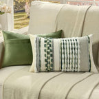 FUTEI Green Accent Throw Pillow Covers Set of 2, 12x20 Inch Plush Tufted Striped Textured Decorative Pillow Cases for Farmhouse Boho Couch Decor
