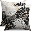 Black White Grey Gray Pillow Covers 18X18 Inch Set of 2, Modern Geometry Dahlia Floral Print Decorative Throw Pillow Covers Outdoor Farmhouse Cushion Case for Home Couch Sofa Bed Decoration
