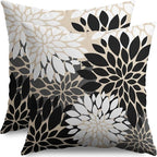 Black White Grey Gray Pillow Covers 20X20 Inch Set of 2, Modern Geometry Dahlia Floral Print Decorative Throw Pillow Covers Outdoor Farmhouse Cushion Case for Home Couch Sofa Bed Decoration