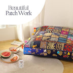 THE ART BOX Cotton Patchwork Vintage Boho Embroidered Floor Pillows & Cushion Cover Dog Pouf Seating Pouf Meditation Pillow Pet Bedding Cat Bed Boho Home Décor (35x35 Inches, Cover Only)