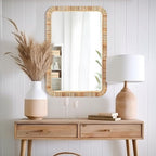 Barnyard Designs Rattan Bathroom Mirror – Rustic Farmhouse Style Handmade Wicker Rattan Frame - Boho Mirror for Nursery Wall Décor (20" x 30", Rectangular)