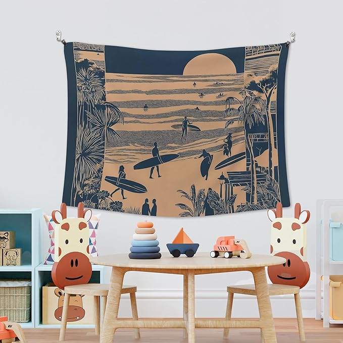 XLDLIOO Coastal Beach Wall Tapestry, Ocean Beach Wall Tapestry Hanging for Bedroom, Vintage Coastal Surf Palm Tree Sunset Landscape Tapestries Decor Art for Home Living Room, 40x30in