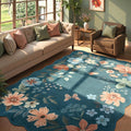 Lahome Floral Washable 6x9 Area Rugs, Soft Bedroom Rug for Living Room Ultra-Thin Non Slip Dining Room Rug, Stain Resistant Boho Blue Rugs Throw Carpet for Office Flore (6'x9',Navy Blue)