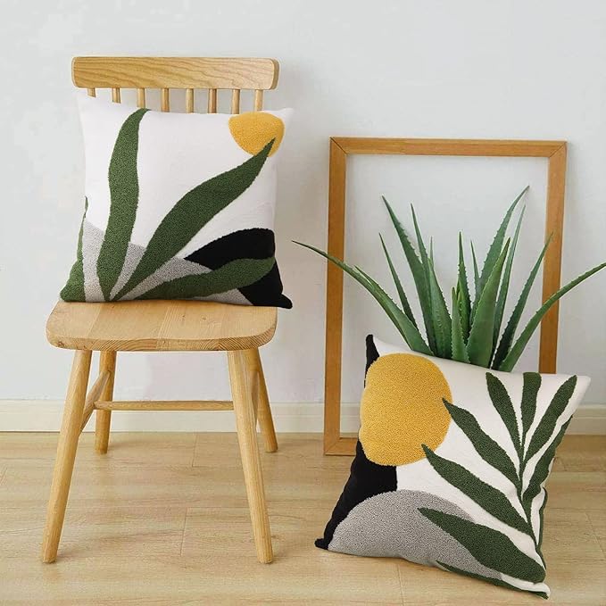 JASEN Abstract Boho Pillow Covers 18x18,Soft Mid Century Geometric Floral Decorative Throw Pillows for Couch Bed Sofa Bedroom（Only 1 Pillow Cover） (D, 18x18)