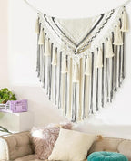 Jakalin Macrame Wall Hanging Grey Small Macrame Wall Decor Panels Handmade Wall Art Home Living Room Bedroom Decor,31" Wx 39" L