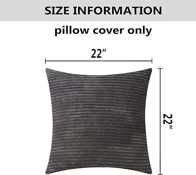 Home Brilliant Throw Pillow Covers 2 Packs Soft Cushion Covers Striped Velvet Throw Pillow Cases for Bed Living Room, 55x55 cm, 22 x 22 Inch, Dark Grey